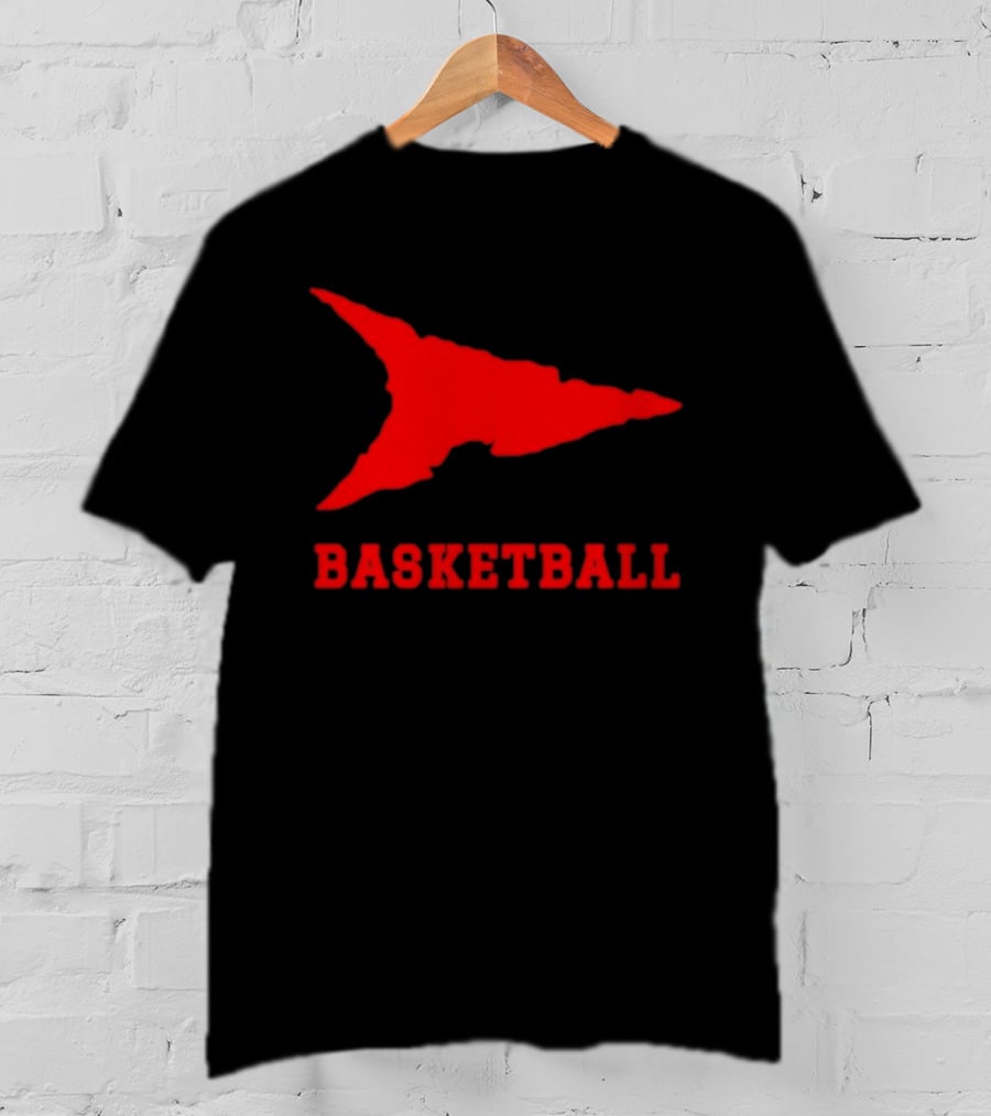 Basketball Red Arrowhead Flame Shape Lettering T-Shirt