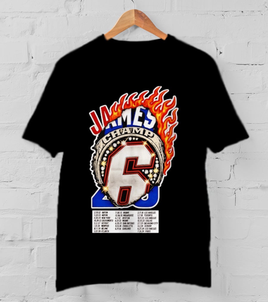 LeBron James Champ 6 Milestone Dates Cleveland Miami Los Angeles 2012 2013 2016 2020 T-Shirt