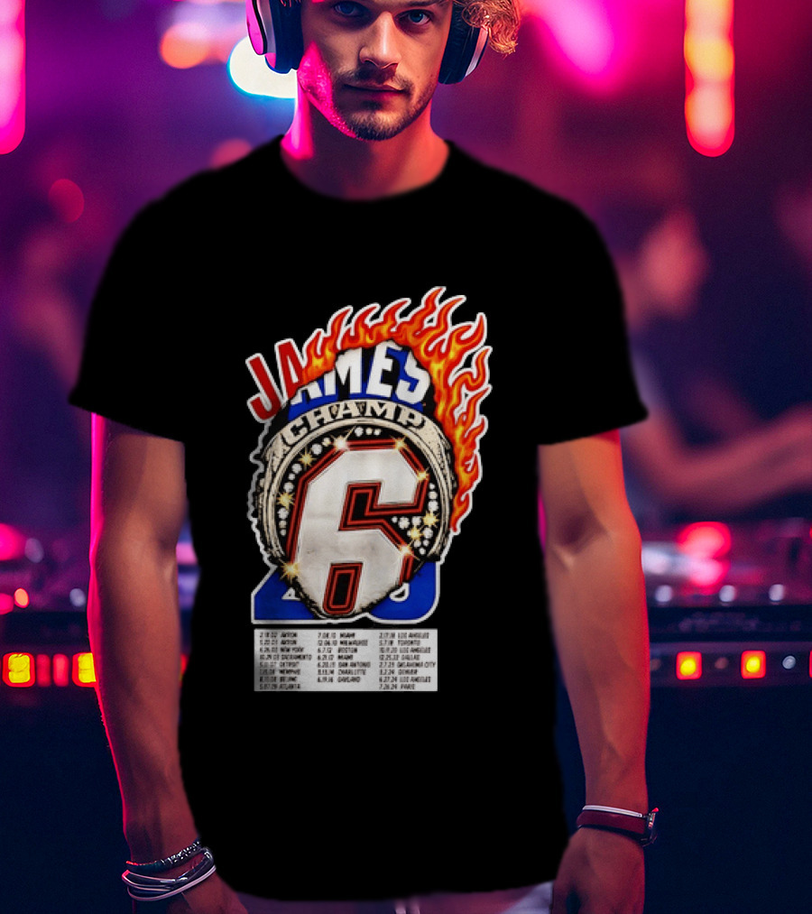 LeBron James Champ 6 Milestone Dates Cleveland Miami Los Angeles 2012 2013 2016 2020 T-Shirt