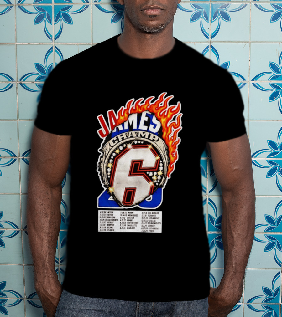 LeBron James Champ 6 Milestone Dates Cleveland Miami Los Angeles 2012 2013 2016 2020 T-Shirt