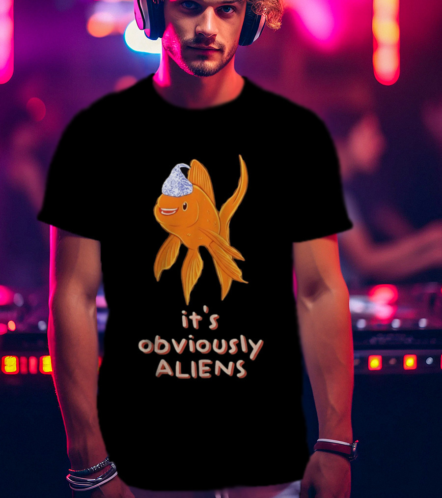 Goldfish Tin Foil Hat It's Obviously Aliens T-Shirt