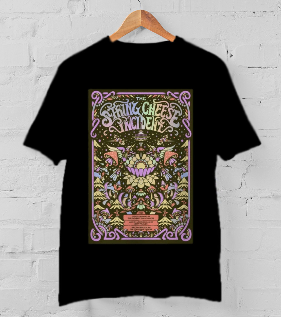 The String Cheese Incident July 24 2026 Eugene OR Psychedelic Concert With Floral And Mushroom T-Shirt