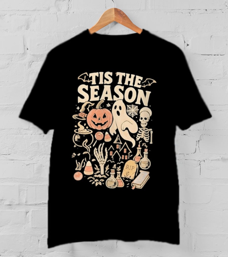 Tis The Season Pumpkin Ghost Skeleton Halloween 2026 T-Shirt