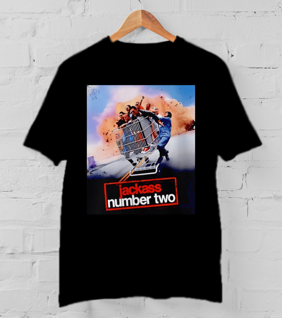 Jackass Number Two Movie Cast In Shopping Cart Action Scene Explosion T-Shirt
