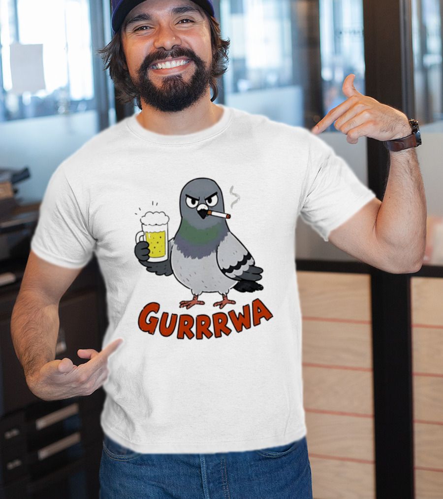 Angry Pigeon GURRRWA Beer And Cigarette Humor T-Shirt