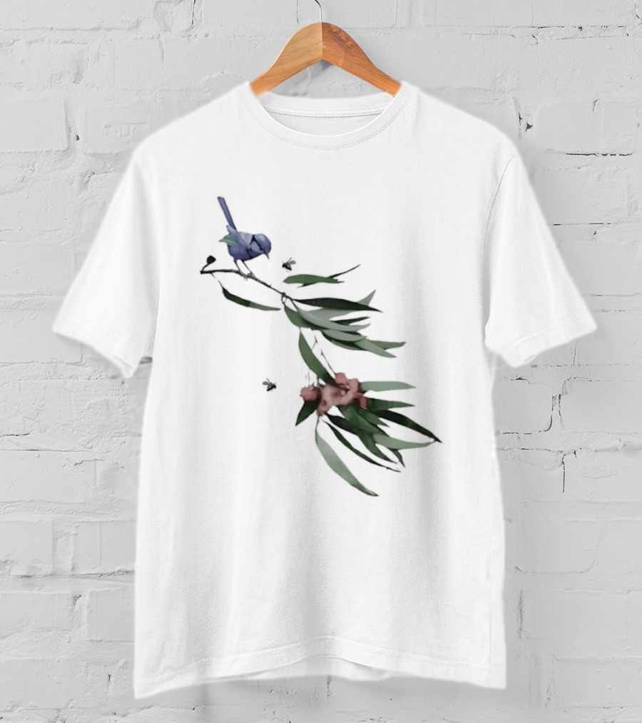 Blue Wren On Eucalyptus Branch With Red Blossoms Bird T-Shirt