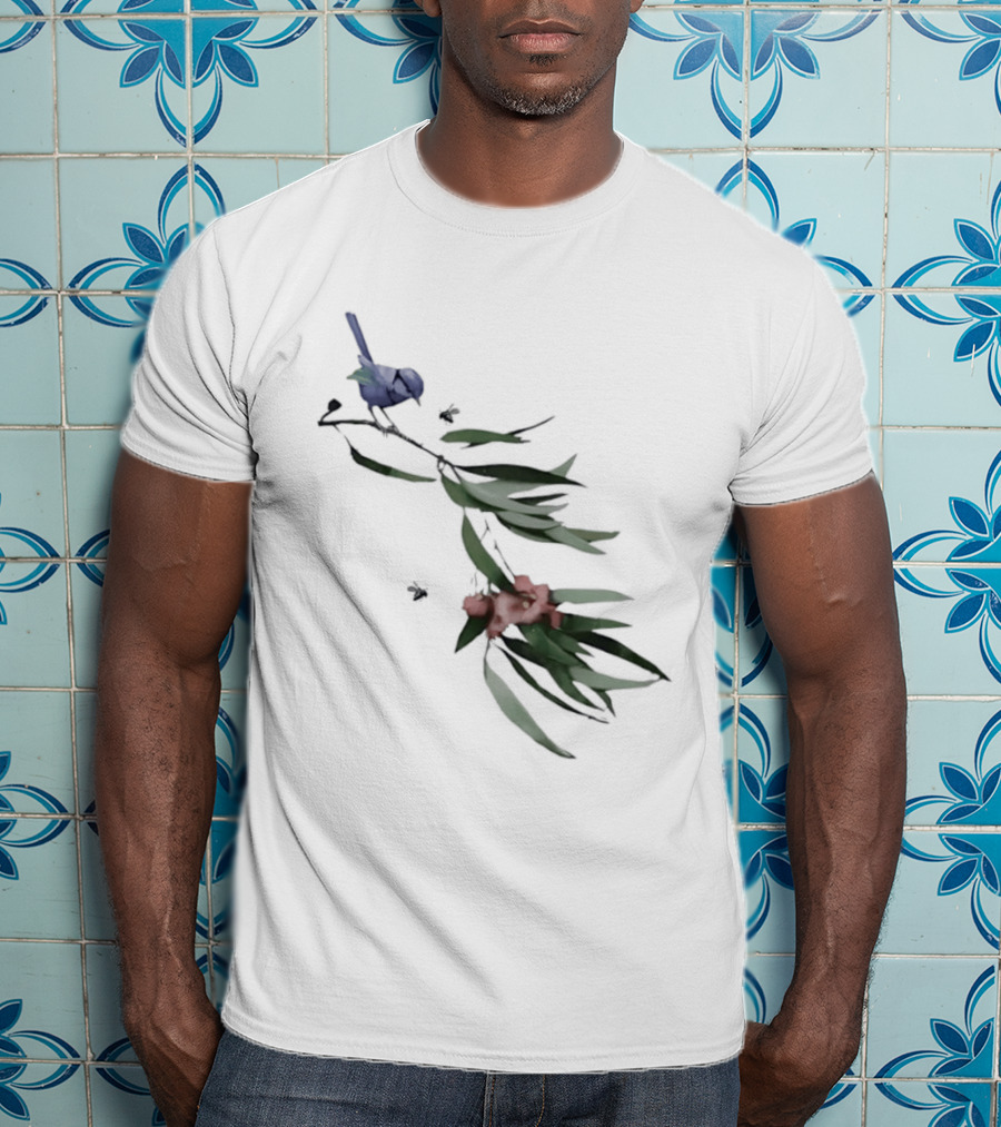 Blue Wren On Eucalyptus Branch With Red Blossoms Bird T-Shirt