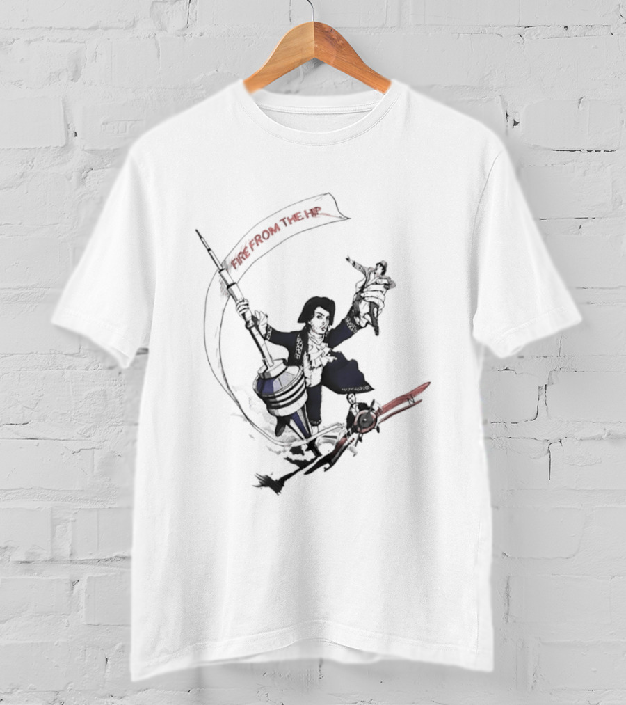 Fire From The Hip Surrealist Surreal Gun Wielding Figure Banner T-Shirt