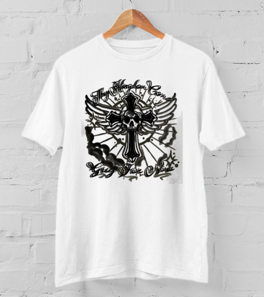 Thy Kingdom Come Skull Grey Five Nine Cross Wings T-Shirt