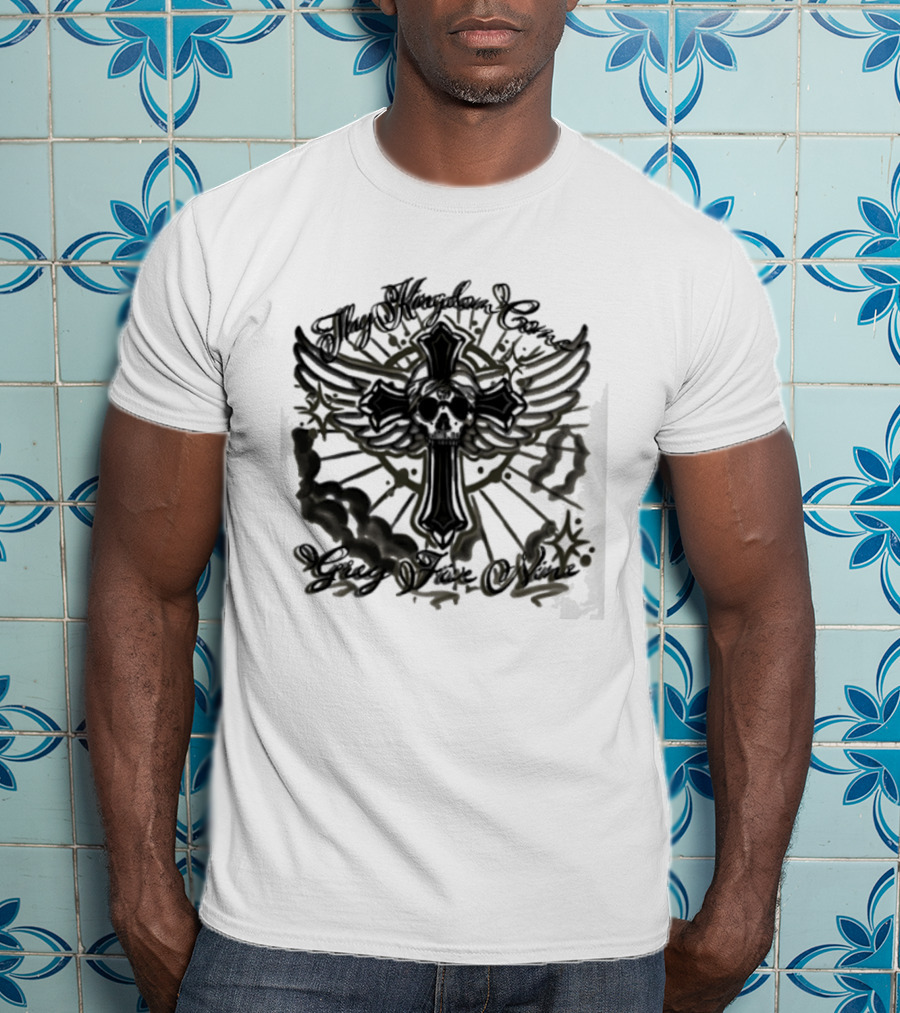 Thy Kingdom Come Skull Grey Five Nine Cross Wings T-Shirt