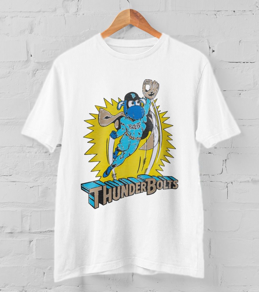 ThunderBolts Superhero Mascot Baseball Catcher T-Shirt