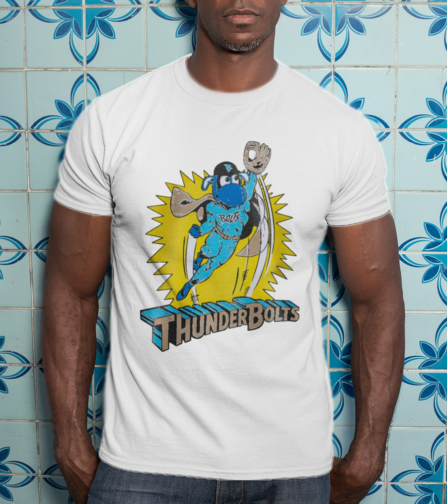 ThunderBolts Superhero Mascot Baseball Catcher T-Shirt