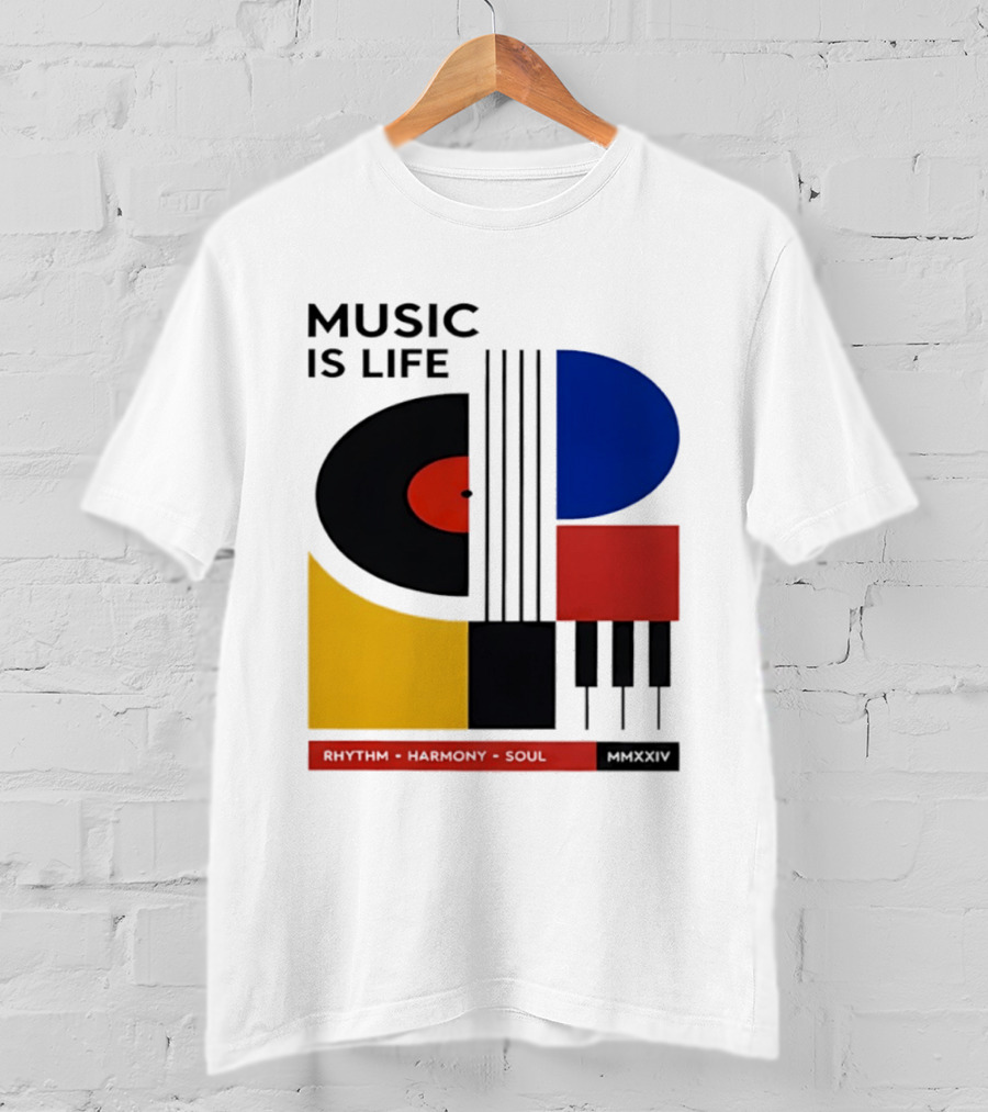 Music Is Life MMXXIV Rhythm Harmony Soul Vinyl Piano Abstract T-Shirt