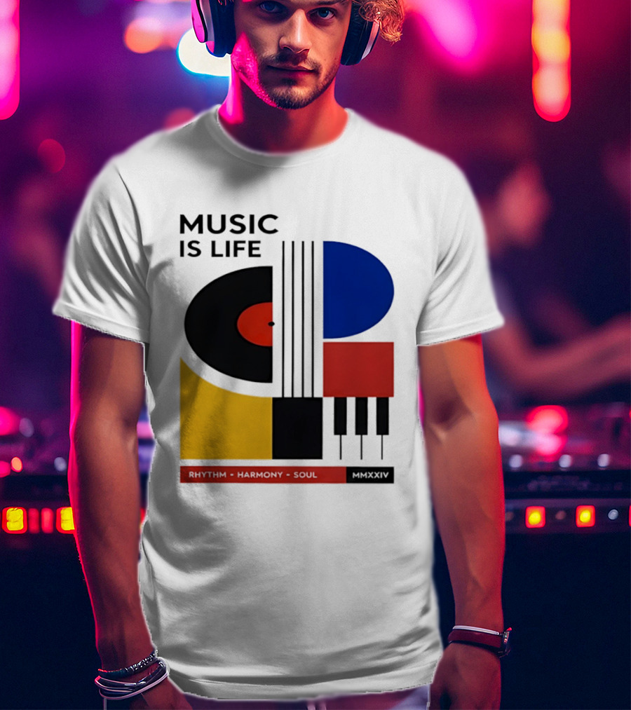 Music Is Life MMXXIV Rhythm Harmony Soul Vinyl Piano Abstract T-Shirt