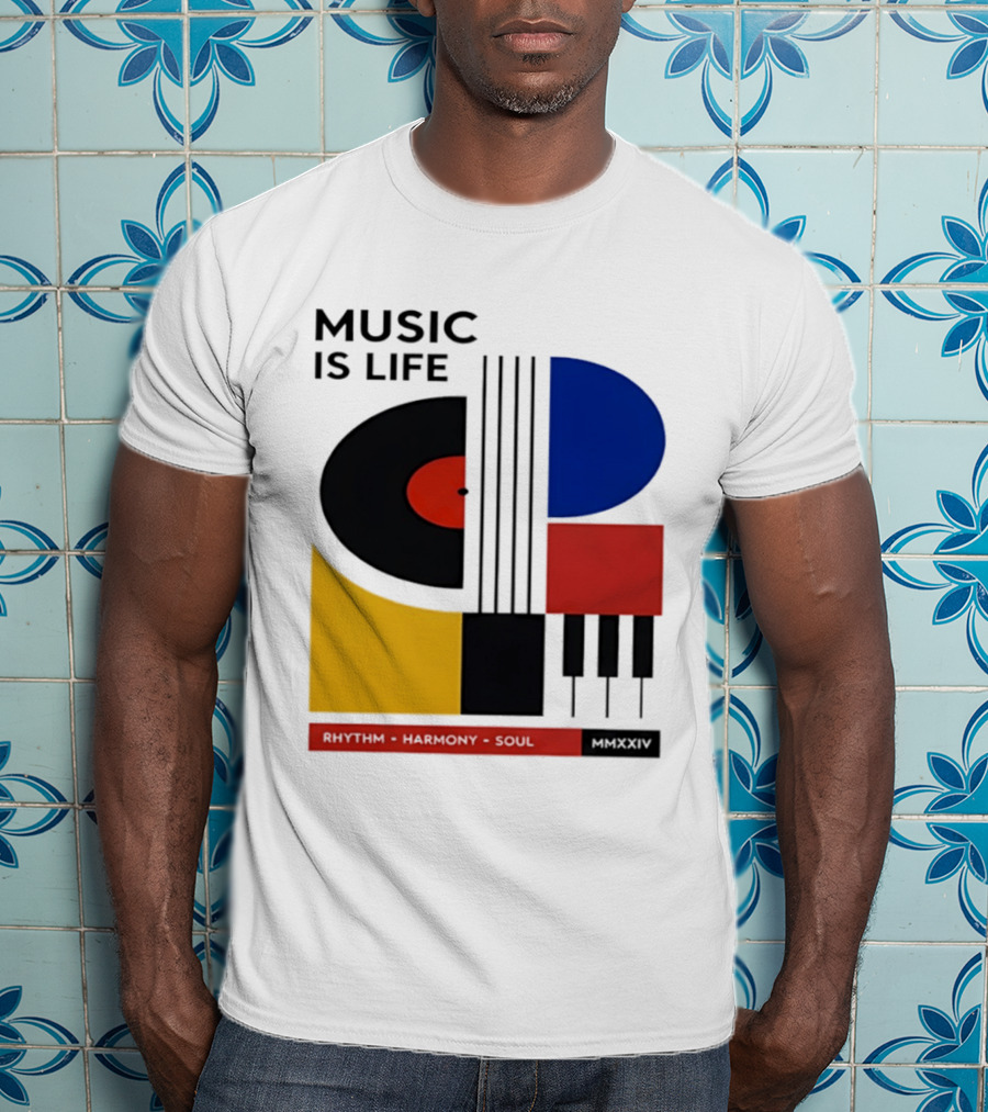 Music Is Life MMXXIV Rhythm Harmony Soul Vinyl Piano Abstract T-Shirt