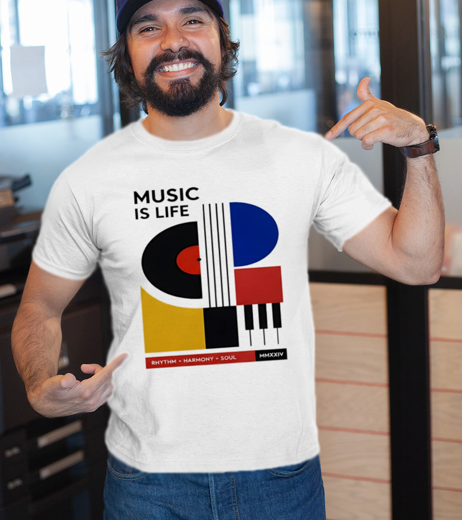 Music Is Life MMXXIV Rhythm Harmony Soul Vinyl Piano Abstract T-Shirt