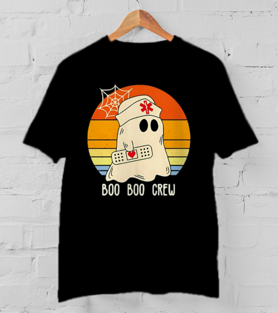 Boo Boo Crew Ghost Nurse Halloween Bandage Heart Spiderweb T-Shirt