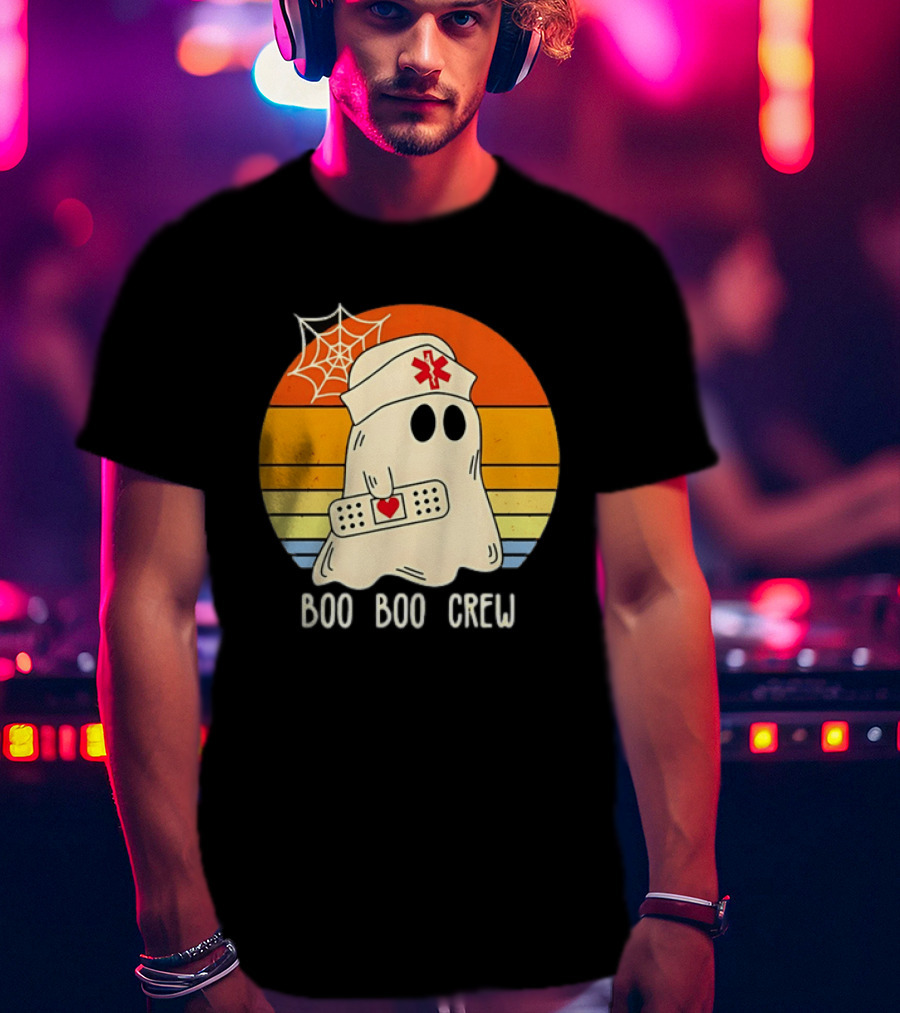 Boo Boo Crew Ghost Nurse Halloween Bandage Heart Spiderweb T-Shirt