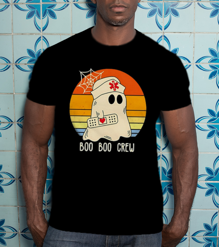 Boo Boo Crew Ghost Nurse Halloween Bandage Heart Spiderweb T-Shirt