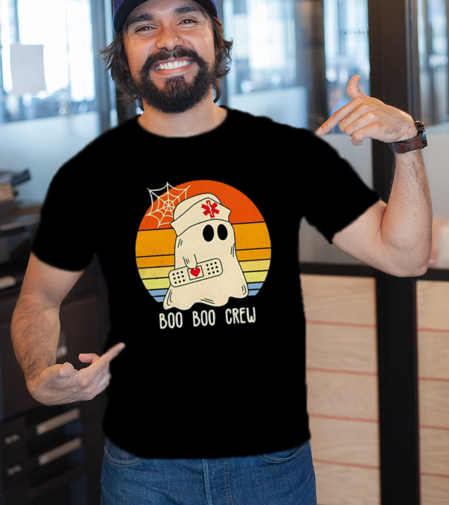 Boo Boo Crew Ghost Nurse Halloween Bandage Heart Spiderweb T-Shirt