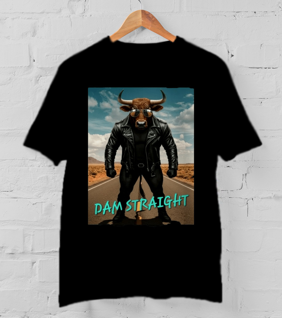 Dam Straight Charging Bull In Basquiat Style With Leather Jacket T-Shirt