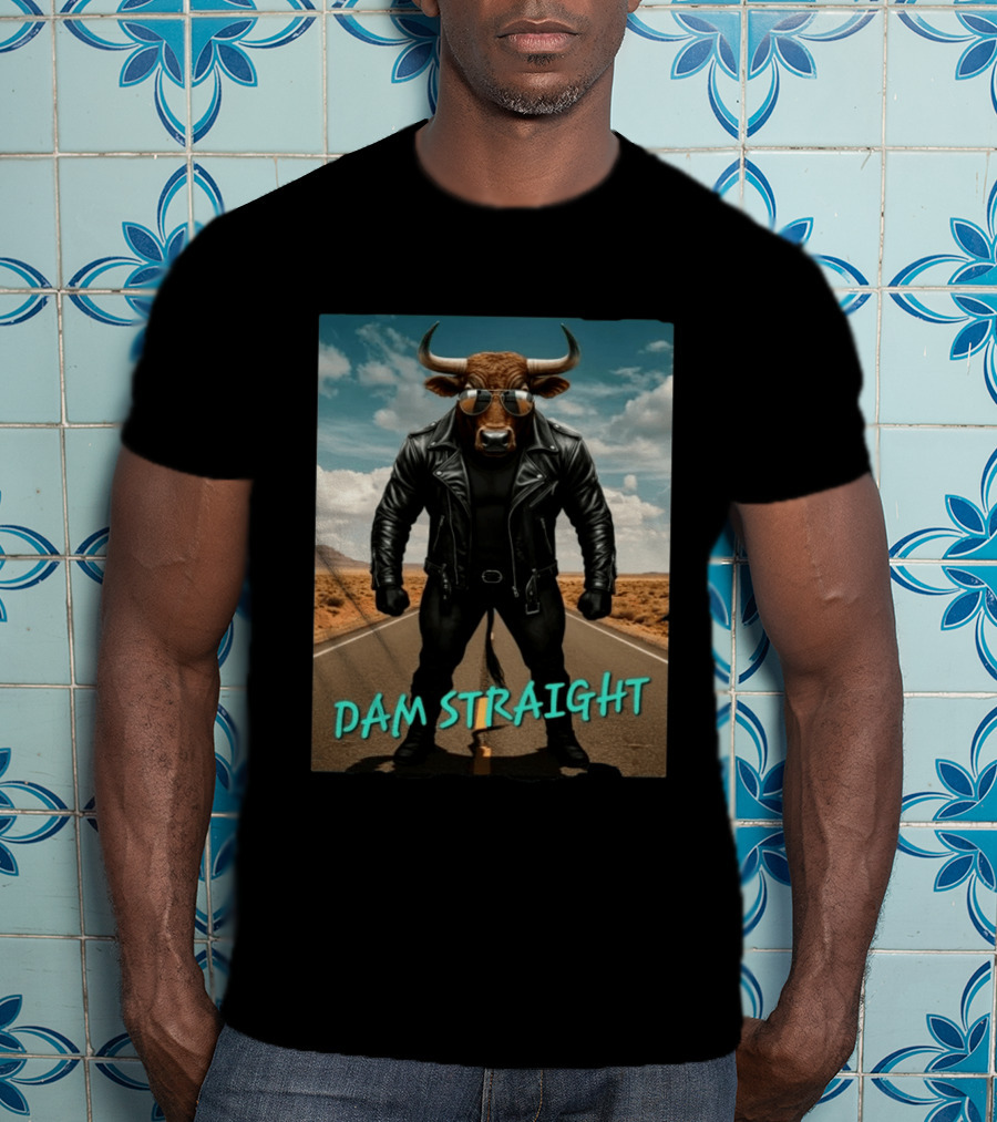 Dam Straight Charging Bull In Basquiat Style With Leather Jacket T-Shirt