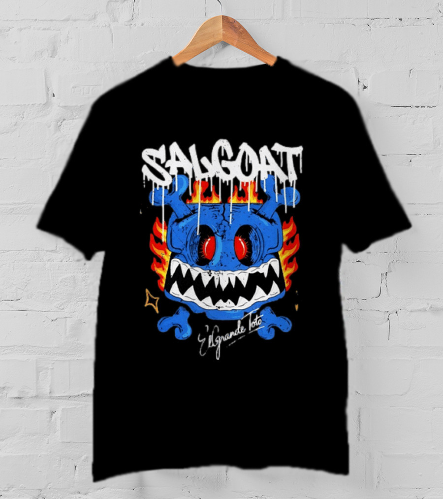 ElGrandeToto Salgoat Hip Hop Streetwear Blue Skull Flame T-Shirt