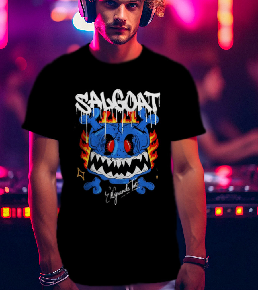 ElGrandeToto Salgoat Hip Hop Streetwear Blue Skull Flame T-Shirt