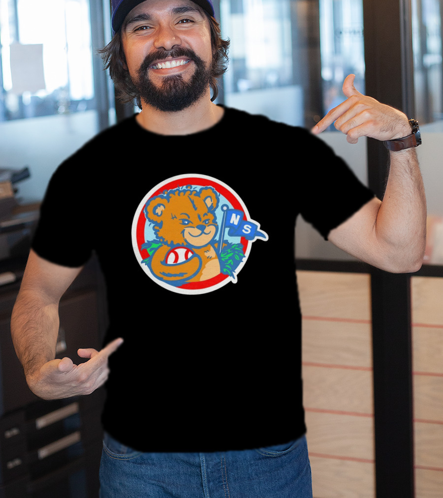 Teddy Bear Holding Baseball NS Pennant Circle T-Shirt
