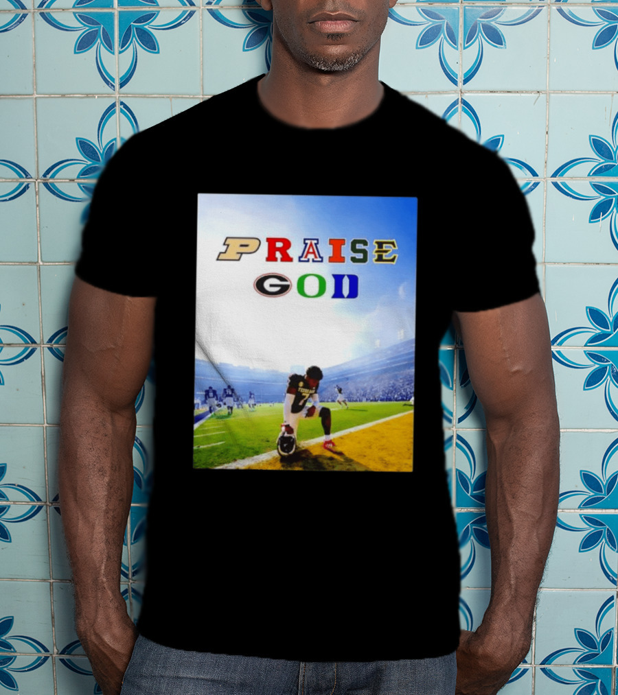 Texas AM Football Player No 7 Praise God Stadium Scene T-Shirt