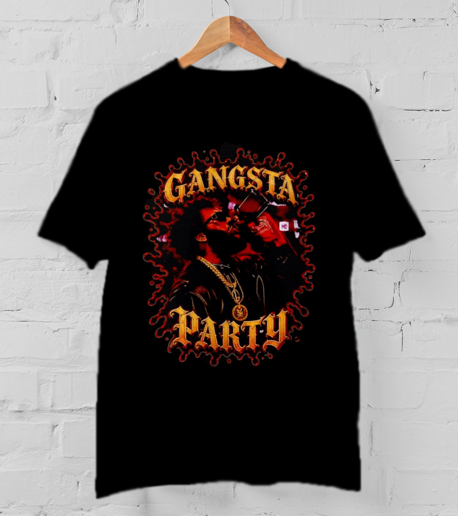 Gangsta Party Urban Hip Hop Streetwear Chain Drinking Scene T-Shirt