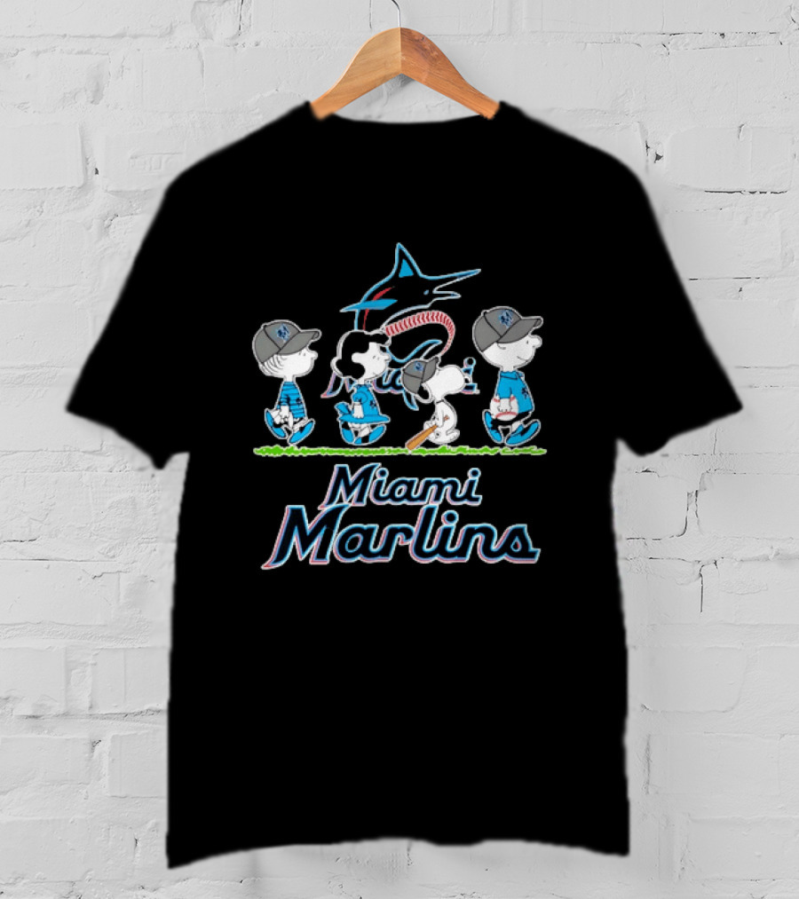 Miami Marlins Peanuts Characters Baseball Team T-Shirt
