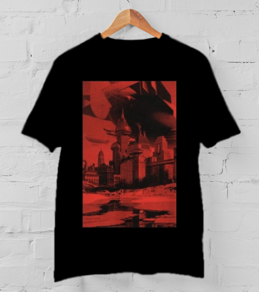 The Barbarians Of California Megatons Pull Retro Futuristic Cityscape Airships T-Shirt