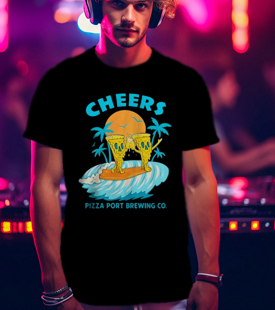 Pizza Port Brewing Co Cheers Surfing Pizza Wave T-Shirt