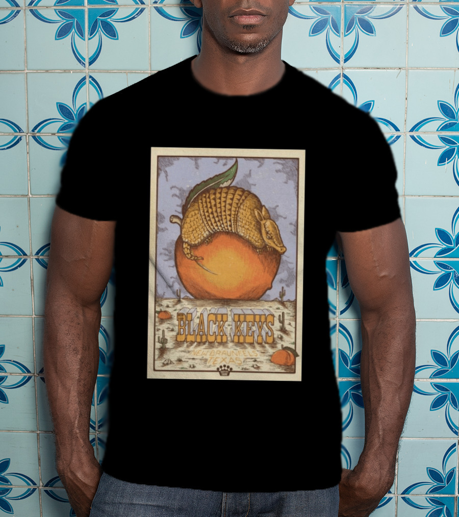 Black Keys Jul 25 2026 New Braunfels TX Armadillo Peach Cactus Desert Scene T-Shirt