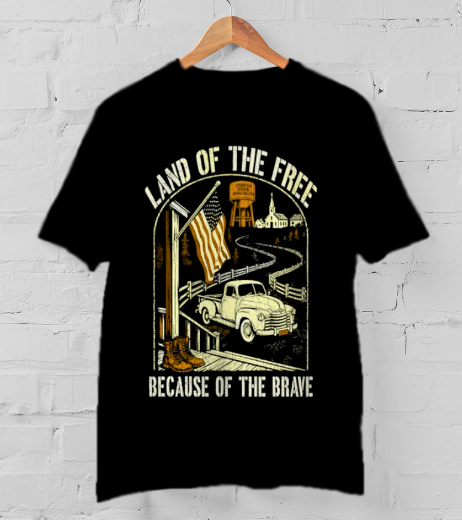 Land Of The Free Because Of The Brave American Patriotic Farm Truck With Flag And Country Landscape T-Shirt