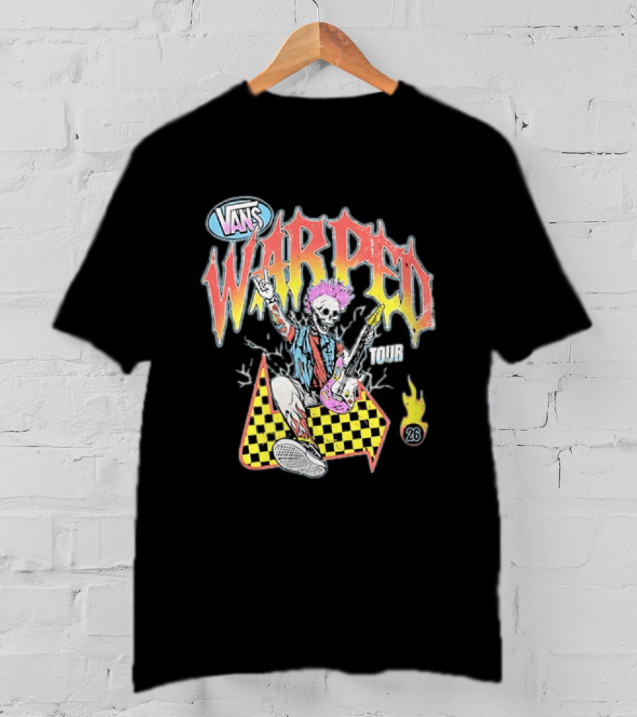Vans Warped Tour 2026 Punk Rock Skeleton Guitarist With Colorful Mohawk T-Shirt