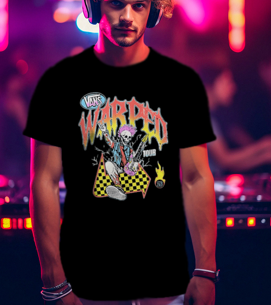 Vans Warped Tour 2026 Punk Rock Skeleton Guitarist With Colorful Mohawk T-Shirt