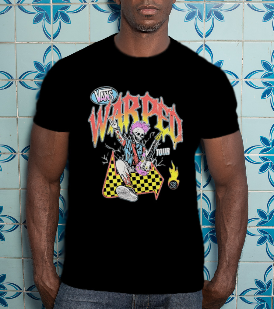 Vans Warped Tour 2026 Punk Rock Skeleton Guitarist With Colorful Mohawk T-Shirt
