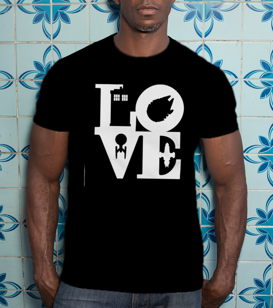 TARDIS Millennium Falcon Enterprise Serenity Sci Fi Love Mashup T-Shirt