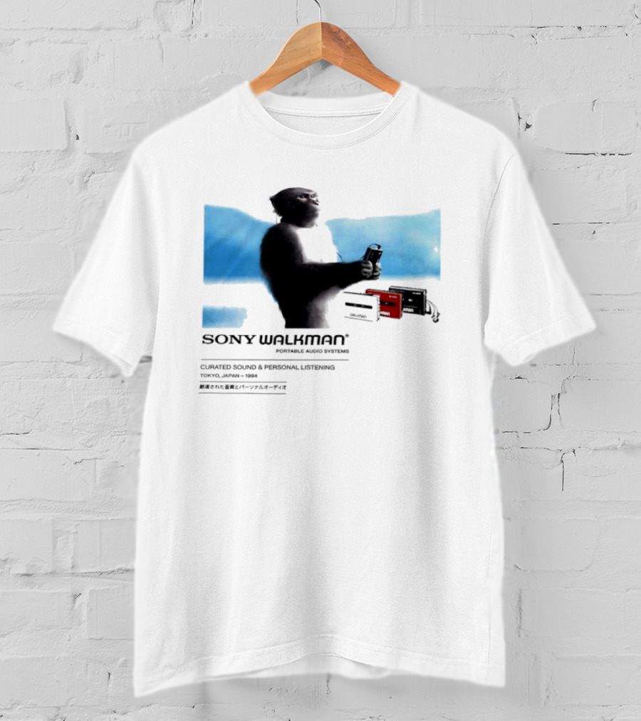 Sony Walkman Chimpanzee Tokyo Japan 1994 Curated Sound Personal Listening T-Shirt