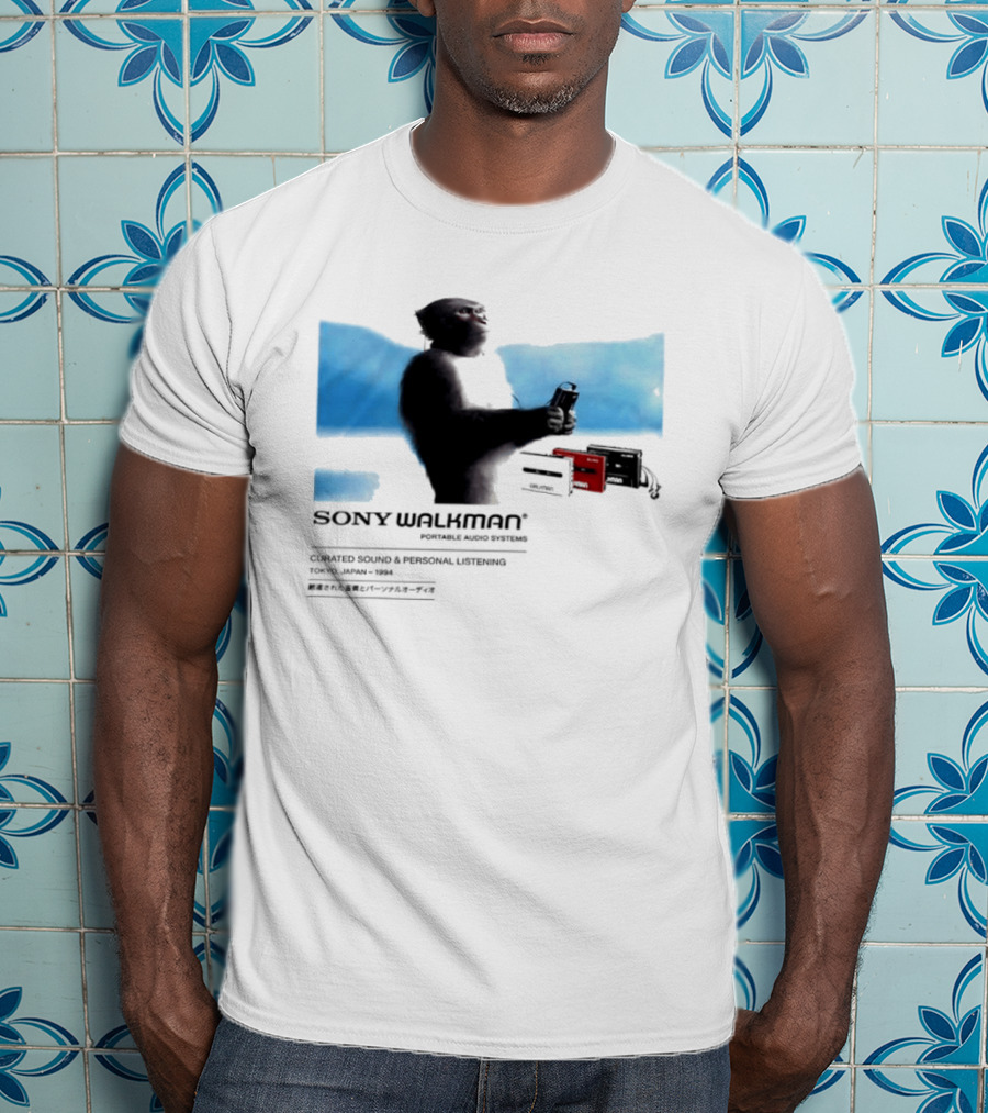Sony Walkman Chimpanzee Tokyo Japan 1994 Curated Sound Personal Listening T-Shirt