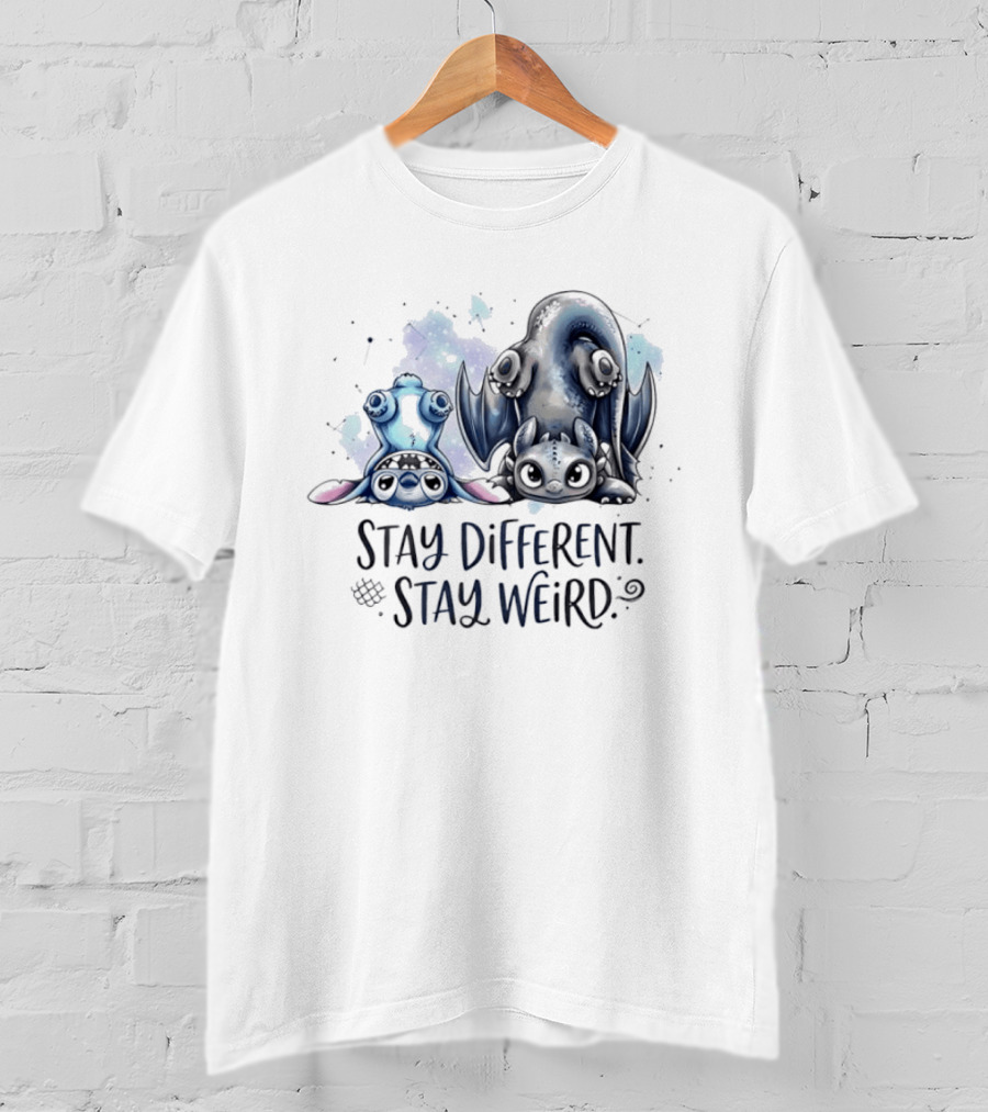 Stay Different Stay Weird Stitch And Toothless From Lilo And Stitch How To Train Your Dragon T-Shirt