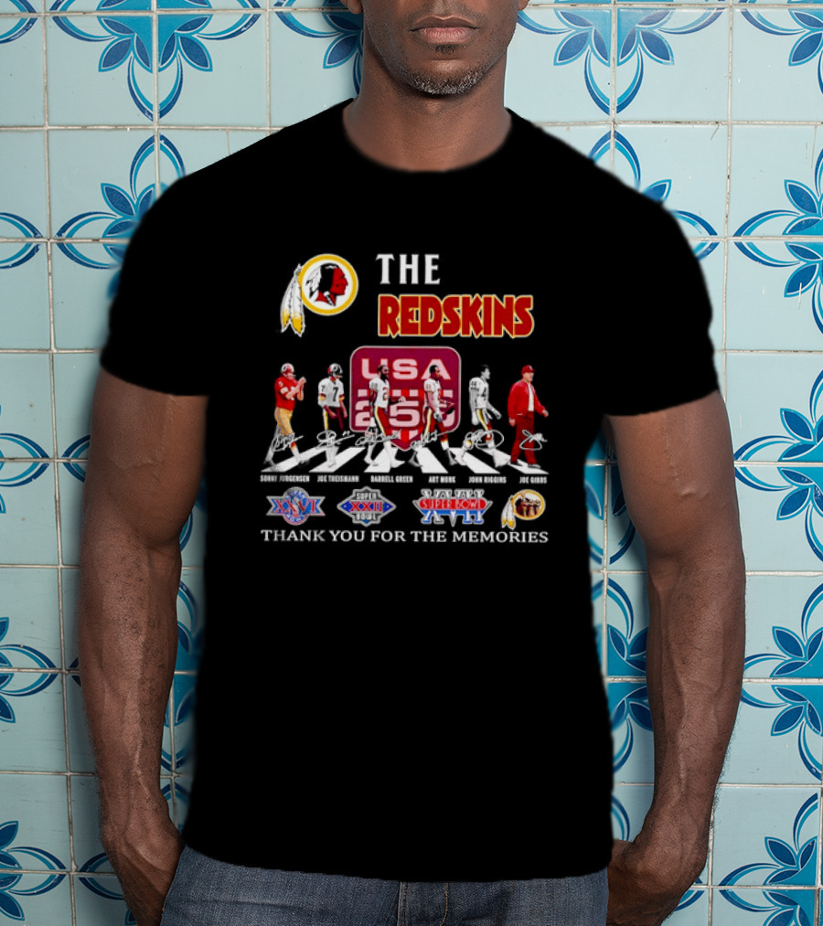 The Washington Redskins Legends Theismann Gibbs Jurgensen Green Monk Riggins Thank You For The Memories USA Redskins Super Bowl XVII XXII XXVI T-Shirt