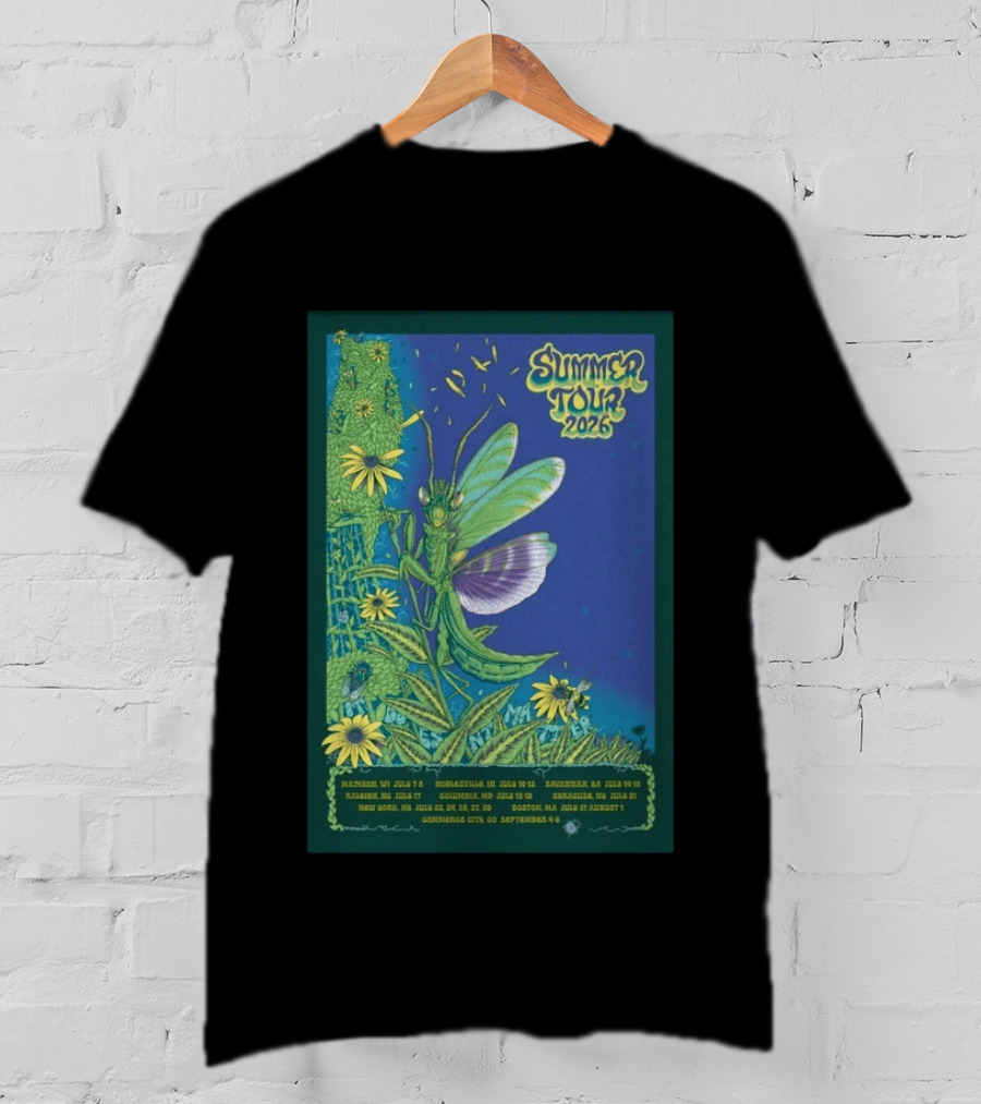 Phish Summer Tour 2026 Madison To Commerce City Dates Floral Grasshopper T-Shirt