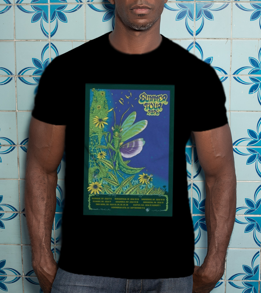 Phish Summer Tour 2026 Madison To Commerce City Dates Floral Grasshopper T-Shirt