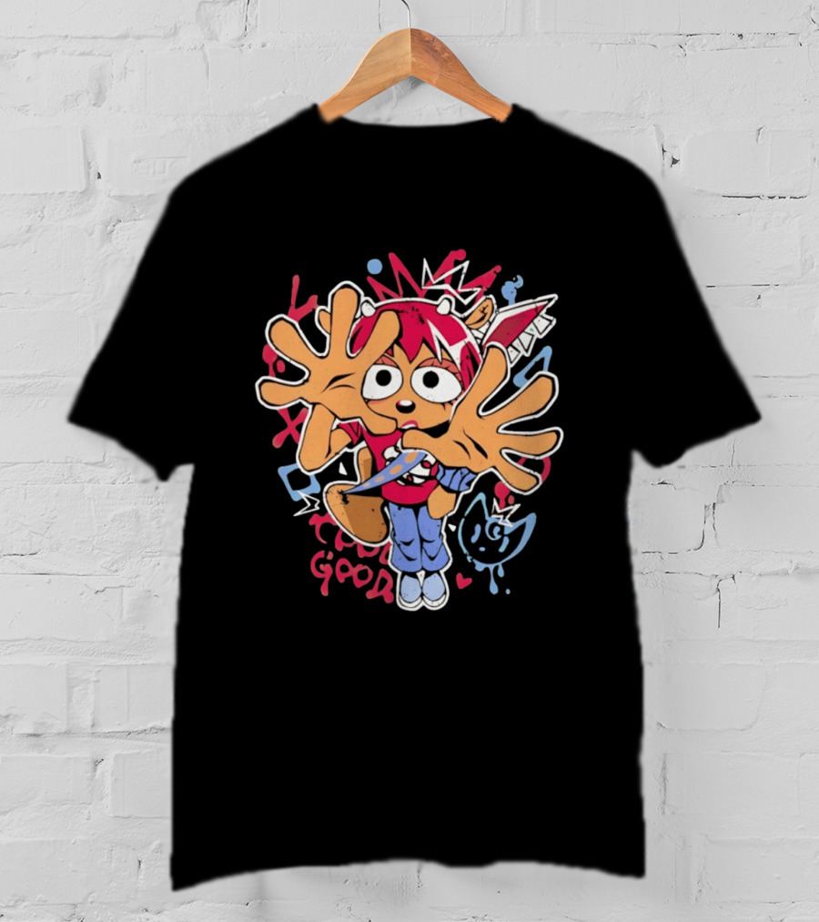 True Good Anime Distressed Graffiti Cartoon Character With Red Hair And Large Hands T-Shirt