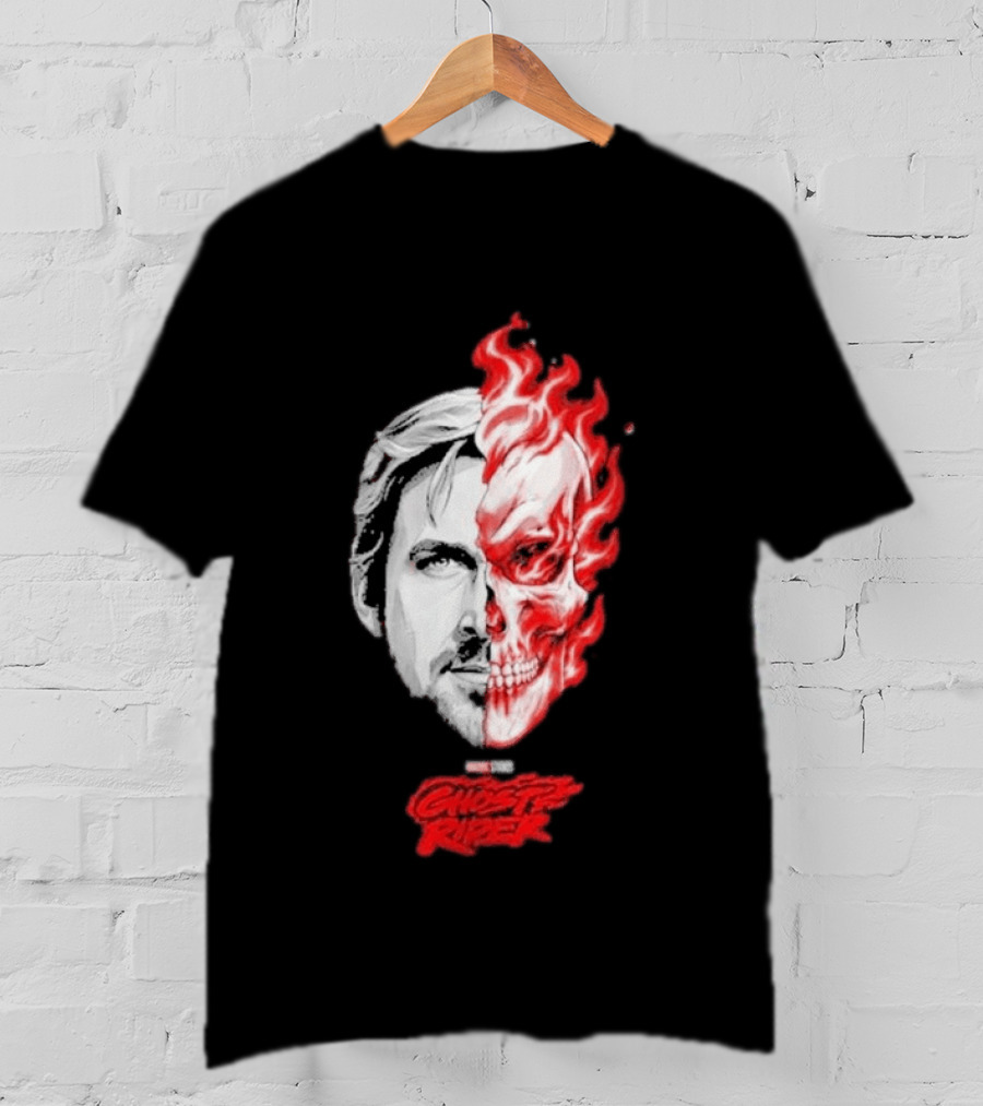 Ryan Gosling Ghost Rider 2028 Split Face Fiery Skull T-Shirt