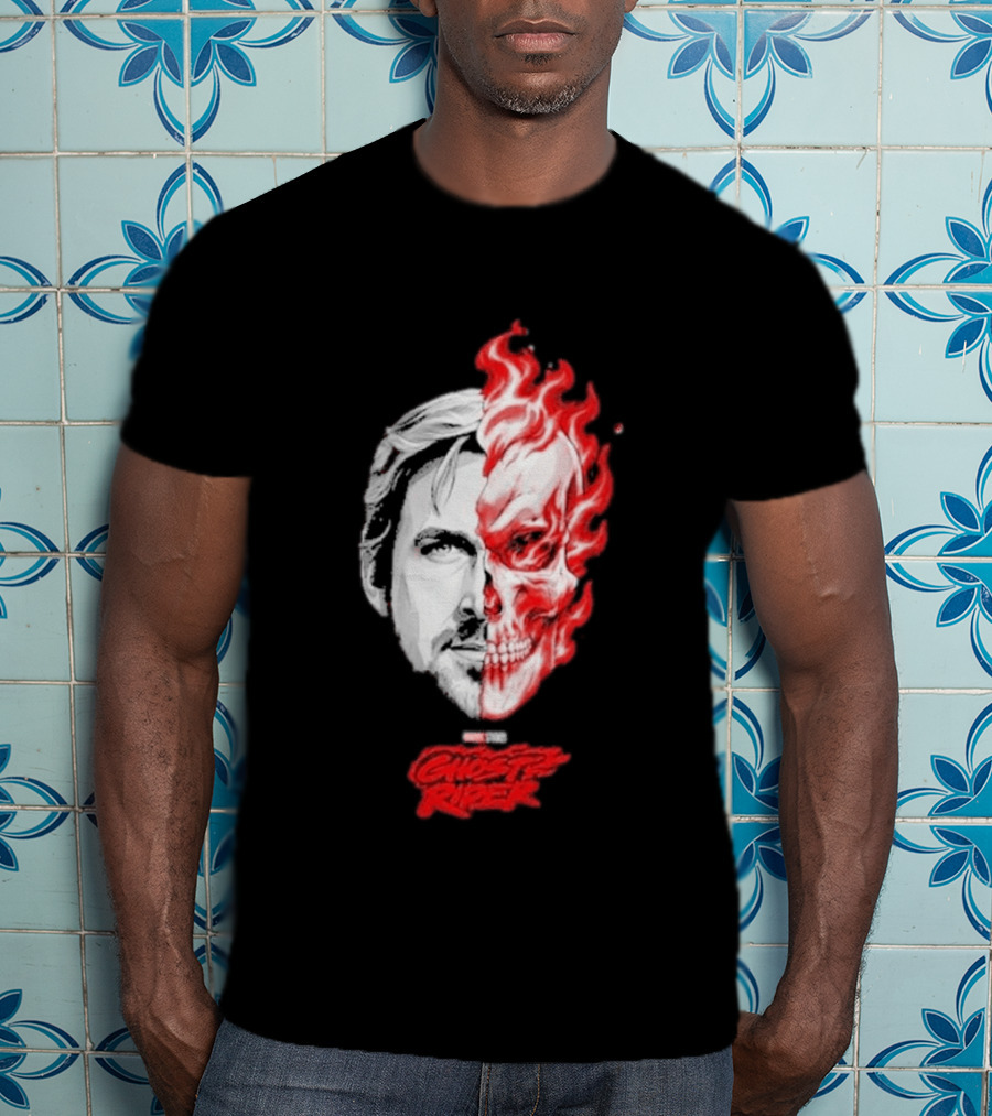 Ryan Gosling Ghost Rider 2028 Split Face Fiery Skull T-Shirt
