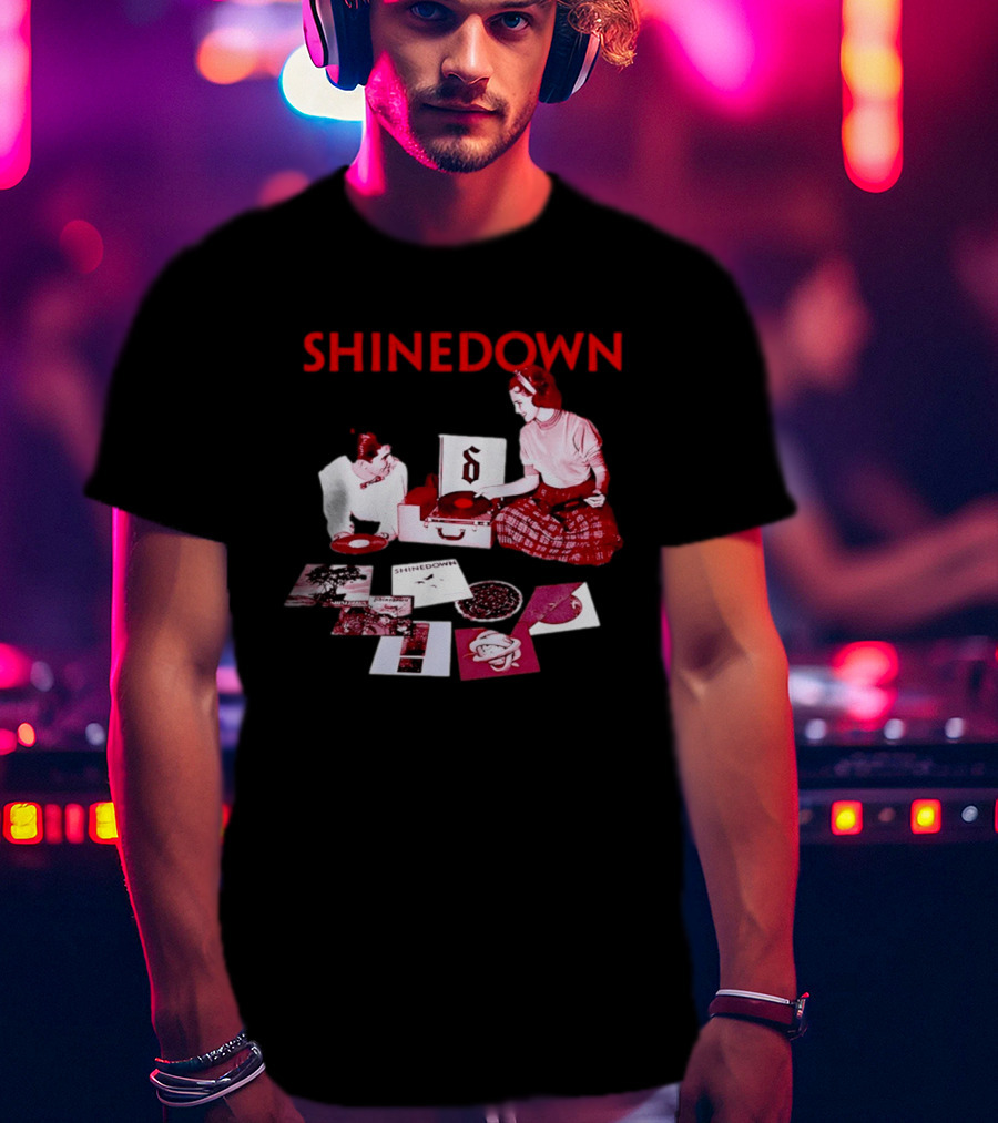 Shinedown Vinyl Record Collage Retro Music Band T-Shirt